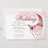 Invitation Boho Mariage rose croissant lune tout en un (Devant)