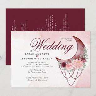 Invitation Boho Mariage rose croissant lune tout en un
