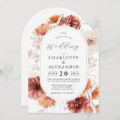 Invitation Boho Mariage Terracotta Rust Fleurs (Devant / Derrière)