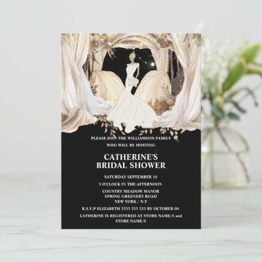 Invitation Boho mariée robe blanche mariage drapés chic (Debout devant)