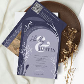 Invitation Boho marine bleu photo noms script arch mariage