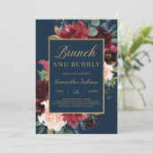 Invitation Boho marine bordeaux brunch floral et bulle (Debout devant)