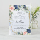 Invitation Boho marine et cadre doré roux et eucalyptus (Debout devant)