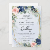 Invitation Boho marine et cadre doré roux et eucalyptus (Devant / Derrière)