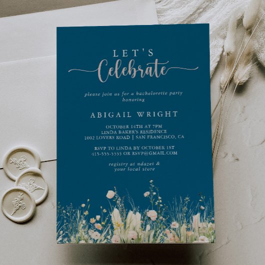 Invitation Boho Marine Fleur sauvage Fêtons la fête