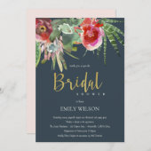 INVITATION BOHO MARINE ROSE FLORAL CACTI FOLIFÊTE DES MARIÉES (Devant / Derrière)