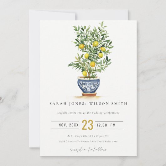 Invitation Boho Marocain Aquarelle Lemon Jaune Arbre Mariage (Devant)