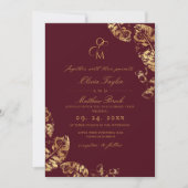 Invitation Boho Maroon automne | Mariage Gold Rustic (Devant)