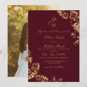 Invitation Boho Maroon automne | Mariage Gold Rustic (Devant / Derrière)