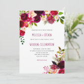 Invitation Boho maroon bordeaux fête des mariages floraux (Debout devant)