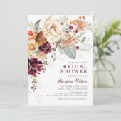 Invitation Boho Maroon Fête des mariées Florale Orange Brûlé (Debout devant)