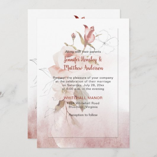 Invitation Boho Marsala Bourgogne Floral Mariage (Devant / Derrière)