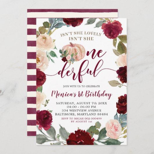 Invitation Boho Marsala Citrouille Fall Anniversaire (Devant / Derrière)