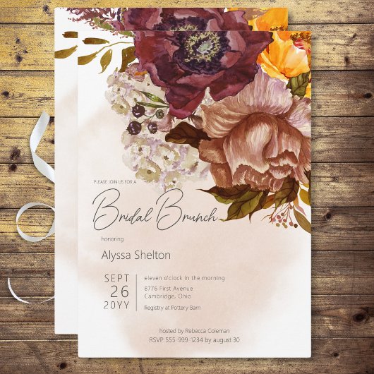 Invitation Boho Marsala Clay & Bouquet Jaune Brunch nuptial