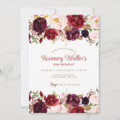 Invitation Boho Marsala Dark Peony Floral 80e anniversaire (Devant)