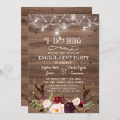 Invitation Boho Marsala Floral Antlers I DO BBQ Fiançailles (Devant / Derrière)