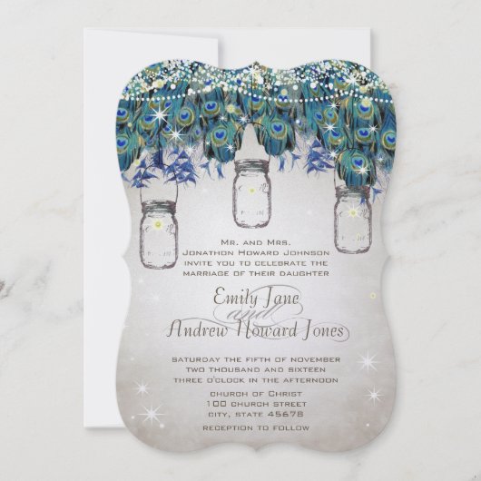 Invitation Boho Mason Jar Navy Turquoise Peacock (Devant)