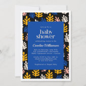 Invitation Boho Matisse Baby shower botanique bleu et noir (Devant)