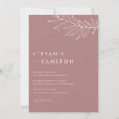 Invitation Boho Mauve Pink Minimalist Foliing Mariage (Devant)