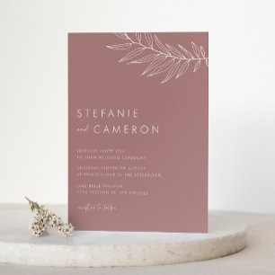 Invitation Boho Mauve Pink Minimalist Foliing Mariage
