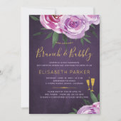 Invitation Boho mauve pivoines violet prune brunch et bulle (Devant)