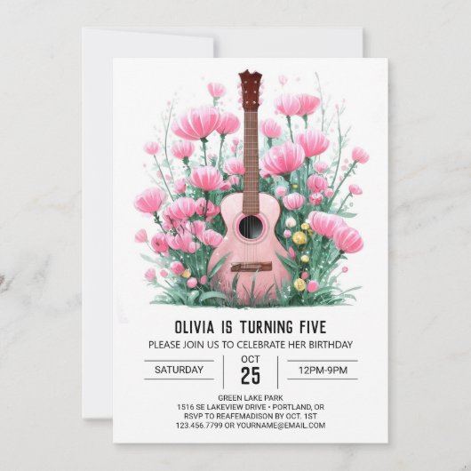 Invitation Boho Mélodique Guitare Anniversaire (Devant)