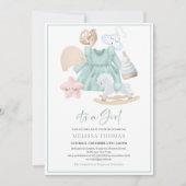 Invitation Boho menthe fille robe jouets en bois arc-en-ciel  (Devant)