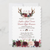 Invitation Boho Merlot Marine Blue Floral Antlers Mariage (Devant)