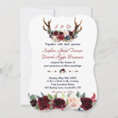 Invitation Boho Merlot Marine Blue Floral Antlers Mariage (Devant)