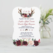Invitation Boho Merlot Marine Blue Floral Antlers Mariage (Debout devant)
