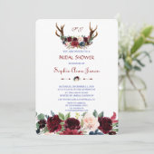 Invitation Boho Merlot Navy Blue Floral Antlers Fête des mari (Debout devant)