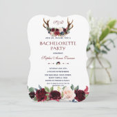 Invitation Boho Merlot Navy Floral Antlers Bachelorette Party (Debout devant)