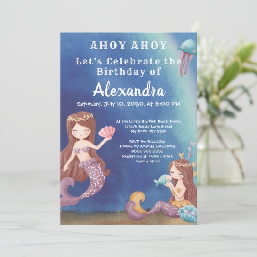 Invitation Boho Mermaid, sous la fête d'anniversaire de Sea B (Debout devant)