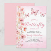 Invitation Boho mignonne rose papillon floral Baby shower fil (Devant / Derrière)