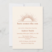 Invitation Boho Minimal Ici Vient Le Baby shower Fils (Devant)