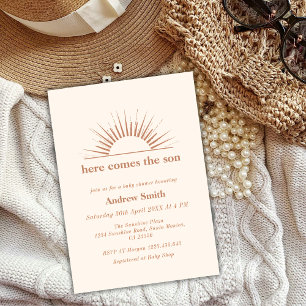 Invitation Boho Minimal Ici Vient Le Baby shower Fils