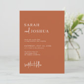 Invitation Boho minimal moderne brûlé Orange QR Code Mariage (Debout devant)