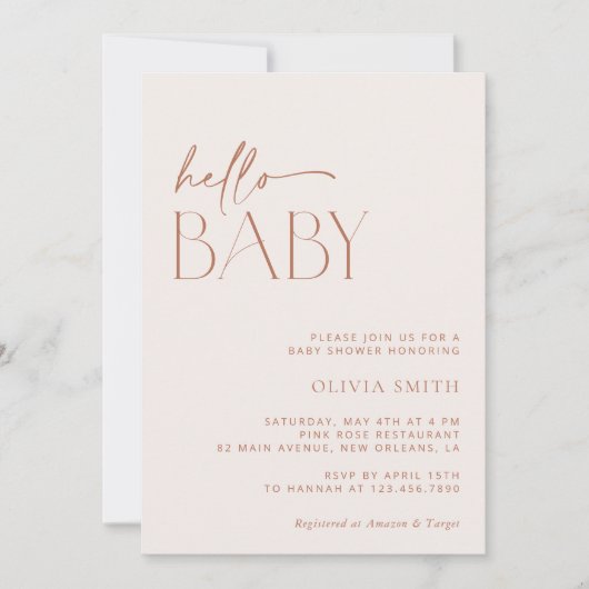Invitation Boho minimal, Moderne, Terracotta, Baby shower (Devant)