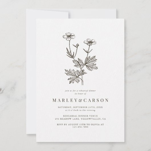 Invitation Boho Minimal Wildflower Wedding Rehearsal Dinner (Devant)