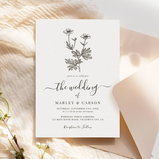 Invitation Boho Minimalist Botanicals Wildflower Wedding