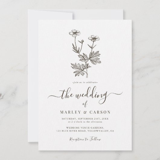 Invitation Boho Minimalist Botanicals Wildflower Wedding (Devant)
