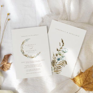 Invitation Boho Minimalist Muted Blue & Dried Grass Wedding