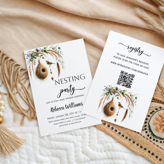 Invitation Boho Minimalist Nesting Party Bird Baby Shower