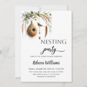 Invitation Boho Minimalist Nesting Party Bird Baby Shower (Devant)