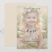 Invitation Boho Minimalist One Girl Photo 1st Birthday (Devant / Derrière)