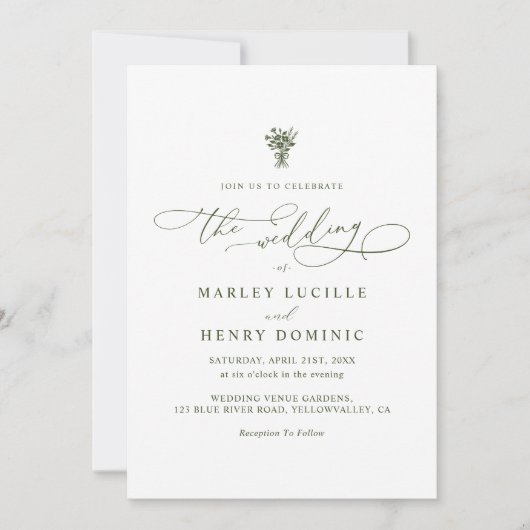 Invitation Boho Minimalist Script Olive Green Wedding  (Devant)