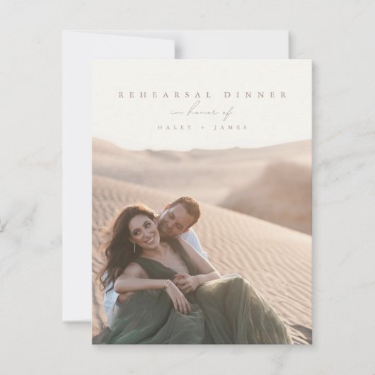 Invitation Boho Minimalist Script Photo Rehearal Dîner (Devant)