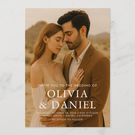 Invitation Boho Minimalist Simple Photo Wedding (Devant)