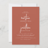 Invitation Boho Minimalist Terracotta Simple Photo Mariage (Dos)