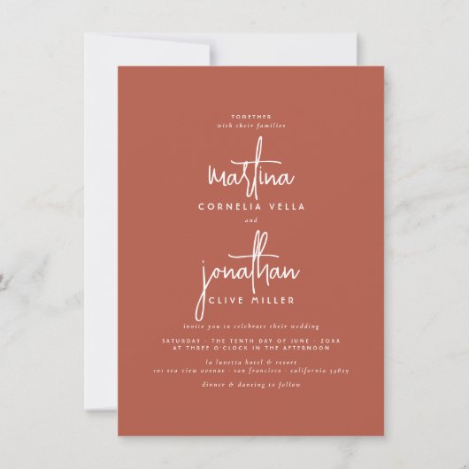 Invitation Boho Minimalist Terracotta Simple Photo Mariage (Dos)